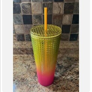 Starbucks Lemon / Pink Ombré Grid Summer 2022 Tumbler 24 oz. Venti ~New